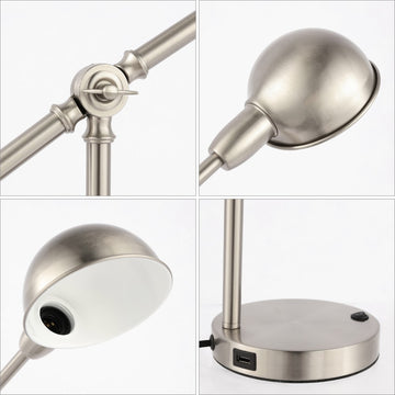 Curtis 20.25" Vintage Industrial Iron Adjustable Dome Shade LED Task Lamp with USB Charging Port - JONATHAN Y
